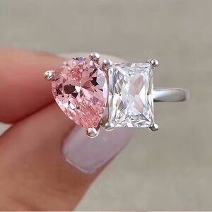 Toi it Moi 4CT Pear Radiant Cut Lab Created Diamond Ring 925 Sterling Silver